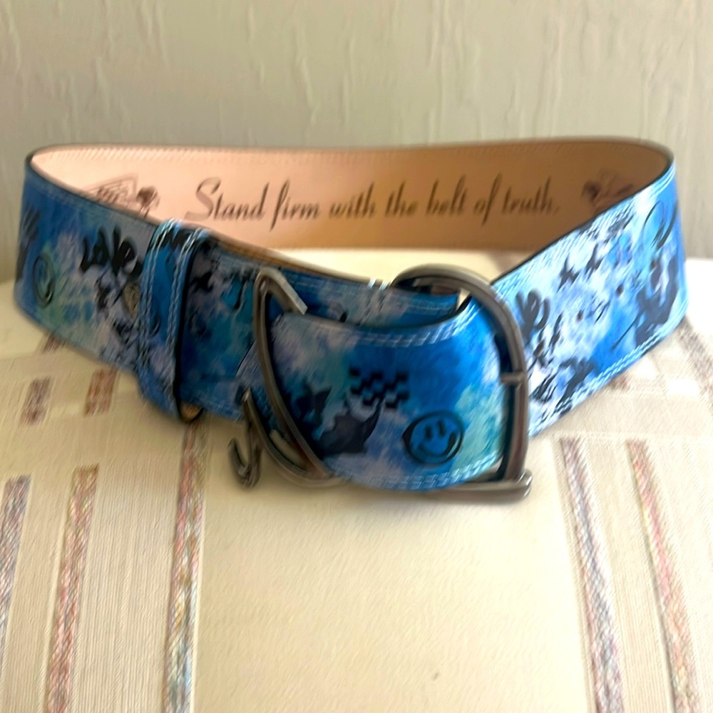 John Fluevog Blue/Black Leather Belt